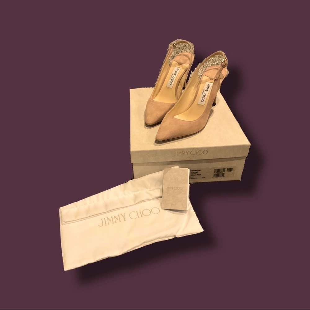 Jimmy Choo Erin 85 Sue | 247 Ballet Pink Suede Slingbacks, Size 38.5